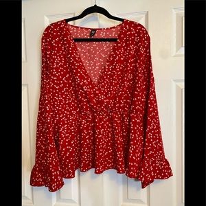 SHEIN Red & White Heart Pattern Babydoll Blouse Size 2X